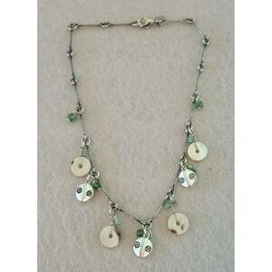 Artisan Boho Charm Bracelet Silver Tone Green Beads Mixed Media 8in